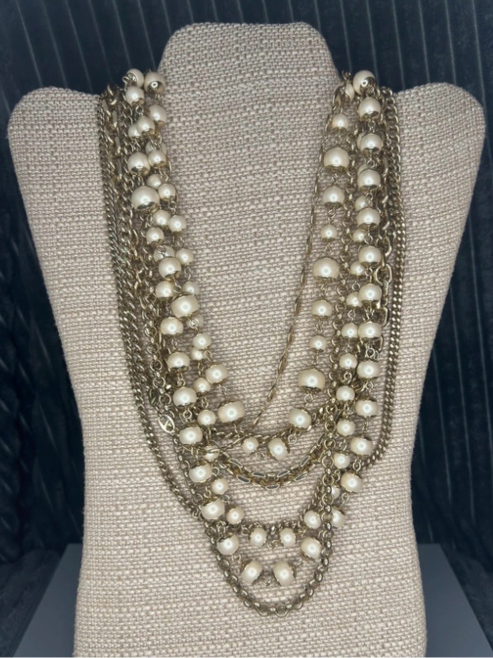 Ann Taylor Gold-Tone Multi-Strand Necklace with Ivory Beads